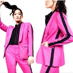 WILDFANG The Empower Colorblock Suit Tux Blazer & Slim Crop Pant Orchid Black